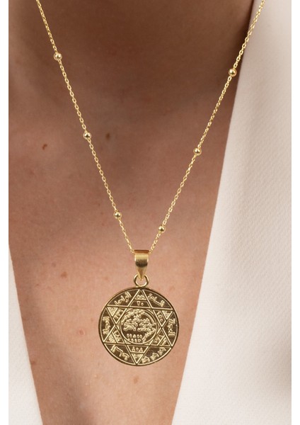 925 Ayar Gümüş Kolye Altın Yaldızlı Top Top Zincirli Hz. Süleyman Mührü Kolye SGTL13136GOLD indirimleri