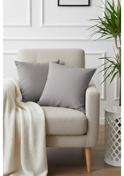 Rio Düz Keten Kırlent Kılıfı 2 Adet Kare Gri