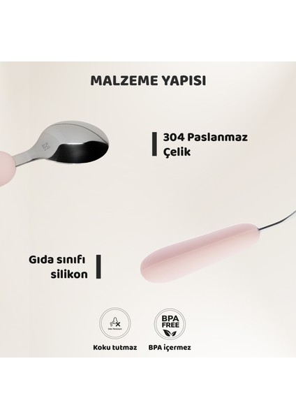 Silikon Saplı Paslanmaz Çelik Çatal Kaşık Seti, 18+ Ay, Pembe modelleri