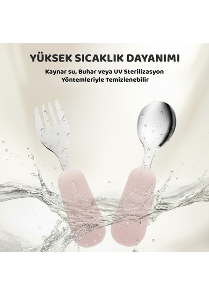 Silikon Saplı Paslanmaz Çelik Çatal Kaşık Seti, 18+ Ay, Pembe fırsatları