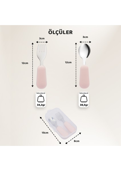 Silikon Saplı Paslanmaz Çelik Çatal Kaşık Seti, 18+ Ay, Pembe indirimleri