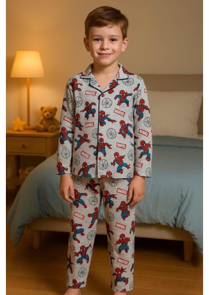Erkek Çocuk Karekter Desenli Düğmelli Pijama Takımı