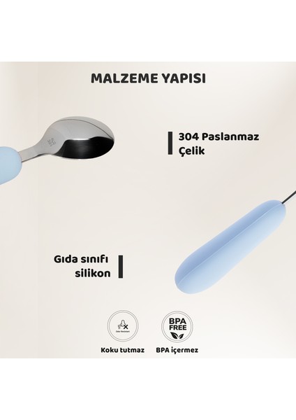 Silikon Saplı Paslanmaz Çelik Çatal Kaşık Seti, 18+ Ay, Mavi modelleri