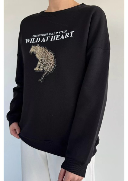 Kadın Bisiklet Yaka Baskılı Şardonlu Sweatshirt P-00019310 modelleri