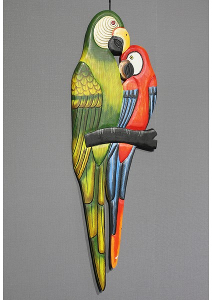 Ahşap Duvara Asmalı 2'li Papağan 1