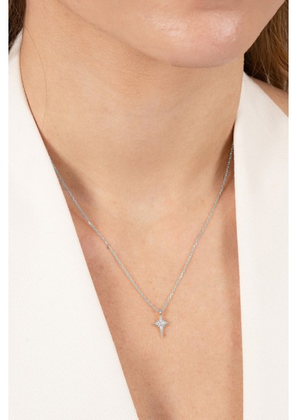 925 Ayar Gümüş Kolye Rodyumlu Zirkon Taşlı Minimal Kutup Yıldızı Kolye SGTL13149RODAJ fiyatları
