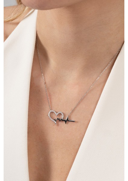 925 Ayar Gümüş Kolye Rodyumlu Zirkon Taşlı Kalbimin Ritmi Kolye SGTL13142RODAJ fırsatları