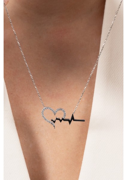 925 Ayar Gümüş Kolye Rodyumlu Zirkon Taşlı Kalbimin Ritmi Kolye SGTL13142RODAJ indirimleri