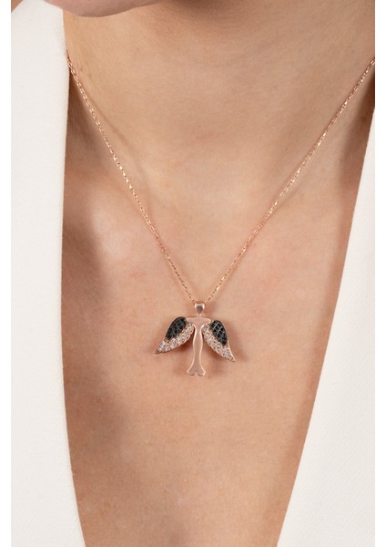 925 Ayar Gümüş Kolye Rose Siyah Taşlı Kanatlı Yükseliş Kolyesi SGTL13144ROSE modelleri