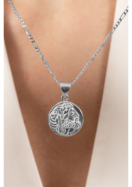 925 Ayar Gümüş Kolye Rodyumlu Figaro Zincirli Antik Para Madalyon Kolye SGTL13135RODAJ modelleri