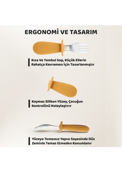 Silikon Saplı Bebek Çelik Çatal Kaşık Bıçak Seti, 316L Çelik, Blw, Saklama Kutulu, Turuncu fiyatları