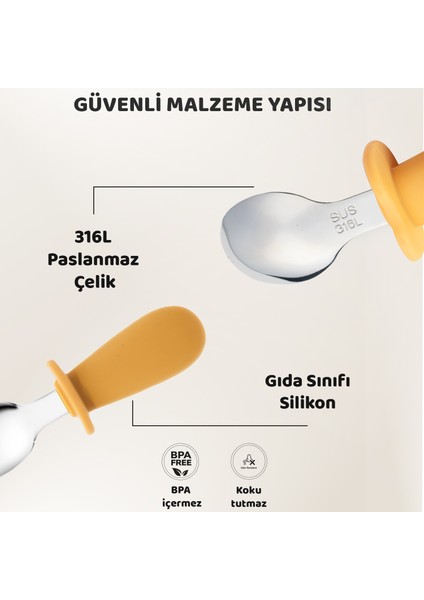 Silikon Saplı Bebek Çelik Çatal Kaşık Bıçak Seti, 316L Çelik, Blw, Saklama Kutulu, Turuncu fırsatları