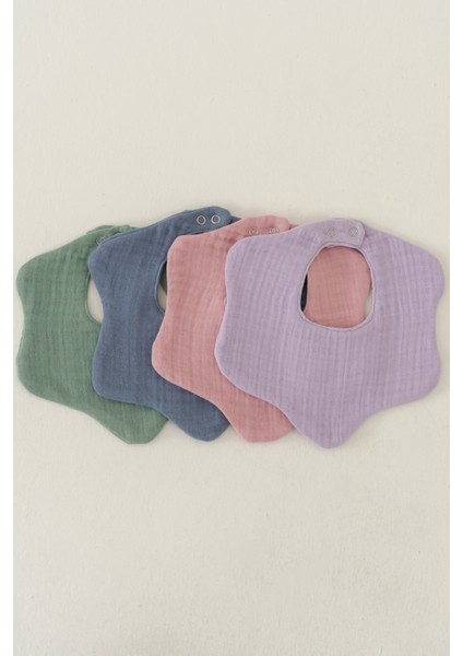 4'lü Organik Pamuk 8 Katlı Multi Müslin Çiçek Bebek Salya ve Mama Önlük, Fular, Yakalık