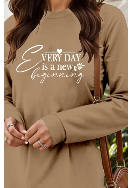 Bisiklet Yaka Iki Iplik Mini Elbise - Bej fiyatları