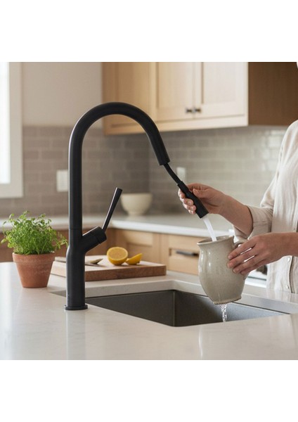 Spiralli Evye Bataryası Siyah 360° Döner Başlıklı Mutfak Lavabo Batarya Su Tasarruflu Modern Tasarım fırsatları