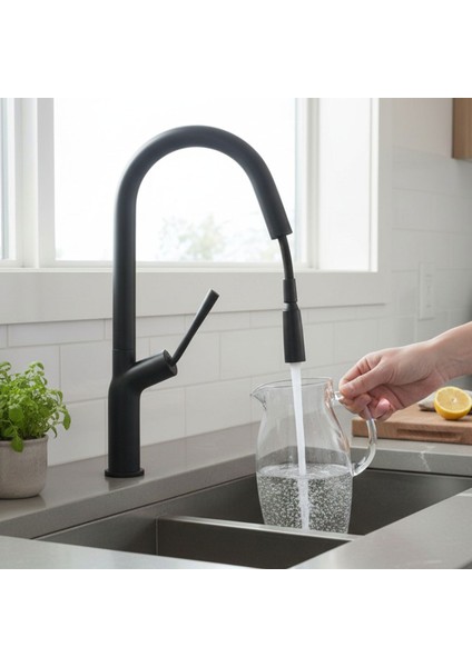 Spiralli Evye Bataryası Siyah 360° Döner Başlıklı Mutfak Lavabo Batarya Su Tasarruflu Modern Tasarım indirimleri