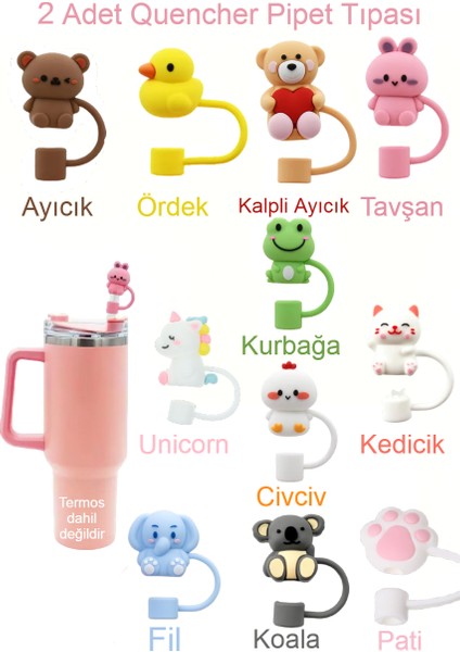 Quencher ve Pipetli Termos Uyumlu Silikon Pipet Tıpası Kapağı Stanleypipet Tıpası 2 Adet