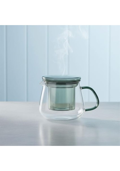 Borosilikat Cam Bitki Çayı Demleme Kupası | Cam Süzgeçli ve Cam Kapaklı Fincan | 350 ml | Tek Kişilik Çay Bardağı (Tombul Füme Rengi)