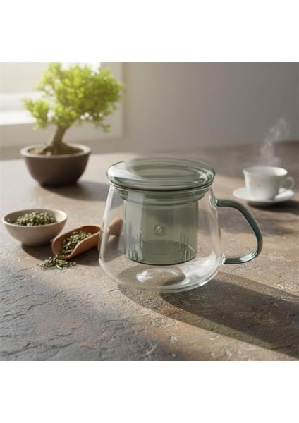 Borosilikat Cam Bitki Çayı Demleme Kupası | Cam Süzgeçli ve Cam Kapaklı Fincan | 350 ml | Tek Kişilik Çay Bardağı (Tombul Füme Rengi) fiyatları