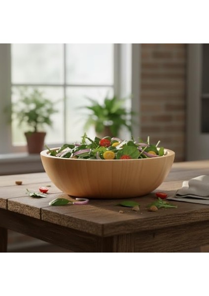 Doğal Bambu Salata Kasesi – 20CM & 25CM Çap Seçenekli El Yapımı Derin Ahşap Servis ve Karıştırma Kasesi | Meyve, Makarna, Çerez Sunumu | Çevre Dostu Mutfak ve Sofra Aksesuarı (Büyük Boy)