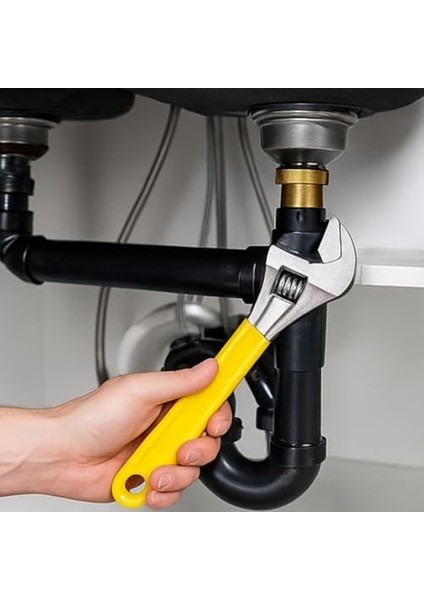 25 cm Ayarlı Kurbağacık Anahtarı – Sarı Saplı Profesyonel Ingiliz Anahtarı