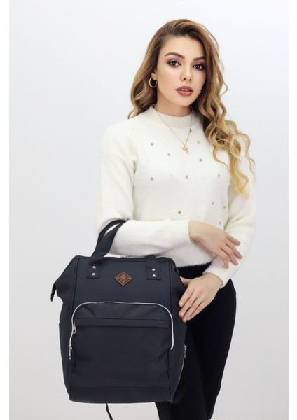 Termal Bölmeli Siyah Anne Bebek Sırt Çantası Geniş Hacimli Su Geçirmez Bakım Çantası Puset Uyumlu