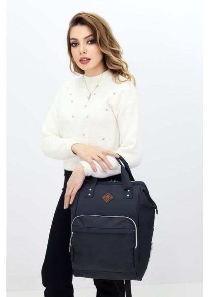 Termal Bölmeli Siyah Anne Bebek Sırt Çantası Geniş Hacimli Su Geçirmez Bakım Çantası Puset Uyumlu modelleri