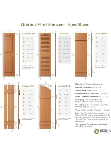 Ekena Millwork LVSL0012RD 7,62 cm Ömür Boyu Panjur, Bordo Kırmızı (12/çanta), Sayım fiyatları