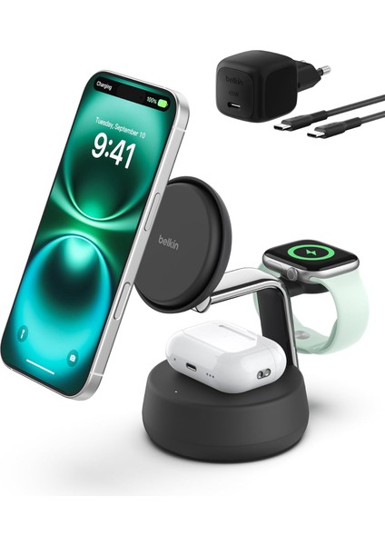 Ultracharge Pro Magsafe Uyumlu 3’ü 1 Arada Qi2 25W Kablosuz Şarj Cihazı, 17,, Airpods, Pixelsnap, Seyahat ve Masaüstü Standı, 45W Adaptör, Siyah fiyatları