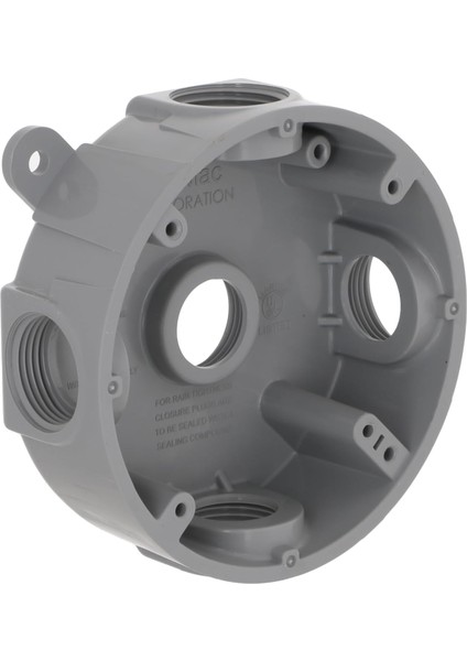 Bell Yuvarlak Hava Koşullarına Dayanıklı Kutu, Beş 1/2 Veya 3/4 Inç Dişli Çıkışlar, Gri