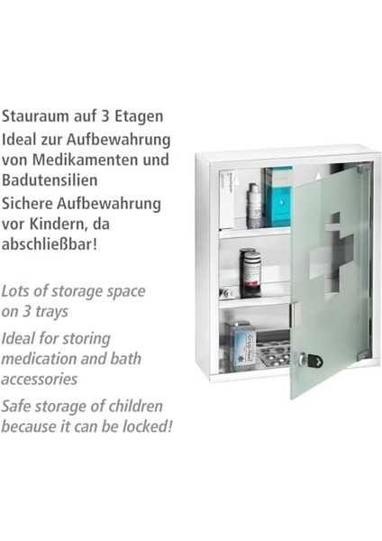 Ecza Dolabı, Kilitlenebilir, Paslanmaz Çelik, 30 x 40 x 12 Cm, Parlak fiyatları