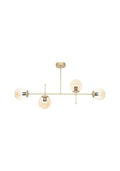 Fer Avize Çello Modern Lüks Tasarım Renk Bal Camlı Tavan Yemek Masası Üstü -Salon 4 Lü Avize