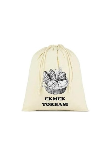 Ekmek Torbası, Pamuk Bez Torba, 40X40 Cm, Baskılı Ekmek Desenli, Krem Rengi fiyatları