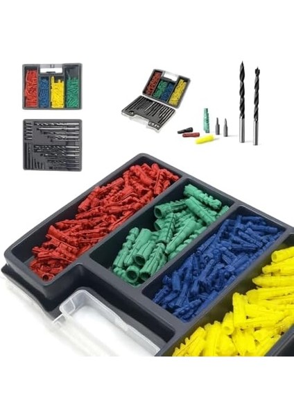 Parçalara Ayrılmış 100’LÜ Delme ve Dübel Seti – Matkap Uçları, Renkli Plastik Dübel Kutusu, Ahşap, Metal ve Için Uyumlu Delme Seti