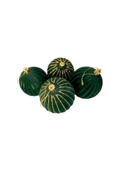 Yılbaşı Topu 8 cm Kadife 4&apos;lü Yeşil Süs