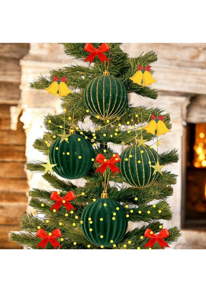 Yılbaşı Topu 8 cm Kadife 4&apos;lü Yeşil Süs fiyatları