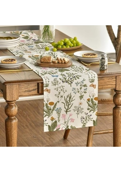 Masa Örtüsü, Çiçek Desenli Temalı Masa Şeridi, Çiftlik Evi Rustik Mutfak Yemek Masası Dekorasyonu, Iç ve Dış Mekan Kullanımı Için, 33X183 cm (Birinci Stil)