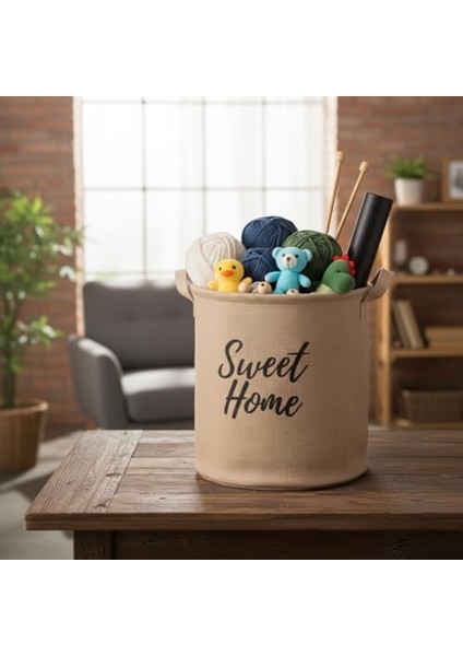 " " Yuvarlak Jüt Düzenleyici Sepet (Çap 32CM, Yükseklik 36CM) – Krem Renk Katlanabilir Kumaş Kulplu Organizer | Büyük Boy Oyuncak, Çamaşır, Battaniye ve Ev Tekstili Sepeti fiyatları