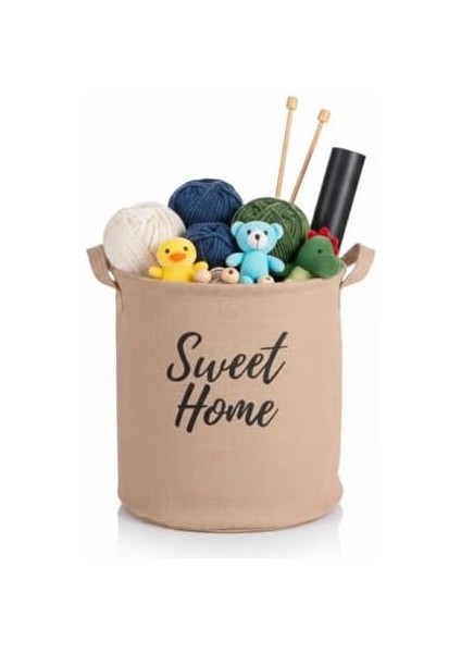 " " Yuvarlak Jüt Düzenleyici Sepet (Çap 32CM, Yükseklik 36CM) – Krem Renk Katlanabilir Kumaş Kulplu Organizer | Büyük Boy Oyuncak, Çamaşır, Battaniye ve Ev Tekstili Sepeti modelleri