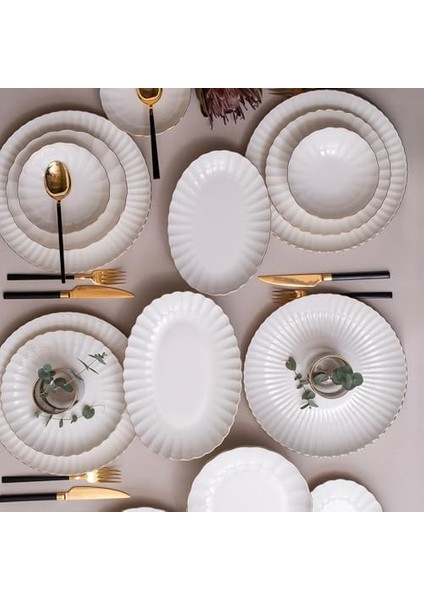 Porselen Luz Form 27 Parça 6 Kişilik Yemek Takımı Altın File