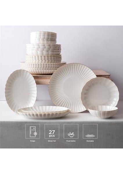 Porselen Luz Form 27 Parça 6 Kişilik Yemek Takımı Altın File fiyatları