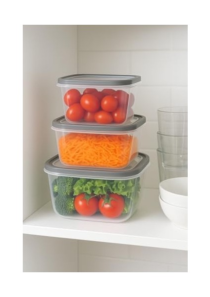 3’lü Sızdırmaz Saklama Kabı Seti | 1600ML + 2800ML + 4600ML | Şeffaf Plastik Yemek Kabı | Gıda Saklama & Mutfak Organizer Kutusu | Mikrodalga ve Buzdolabı Uyumlu modelleri