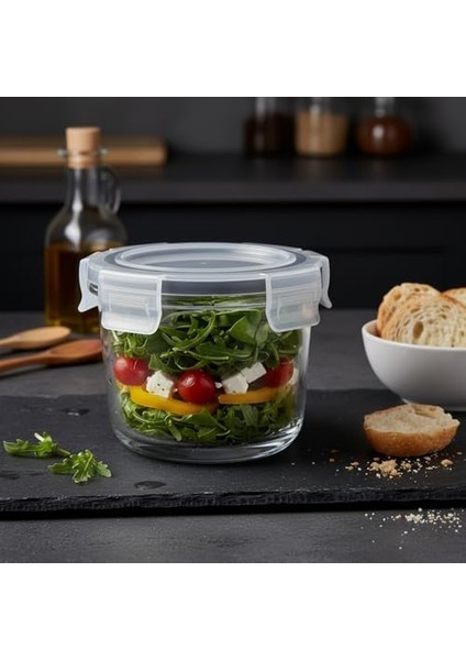 1 Adet Borosilikat Cam Kilitli Saklama Kabı (200 Ml) - Sızdırmaz Kapaklı, Dayanıklı Mini Porsiyon Beslenme Kutusu | Fırın ve Mikrodalga Uyumlu Kare ve Yuvarlak Seçenekleri (Yuvarlak)