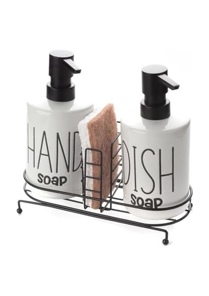 2&apos;li Sıvı Sabunluk ve Bulaşık Deterjanlık Seti, 500 Ml, Metal Stand ve Sünger Tutuculu, Siyah-Beyaz (Siyah) fiyatları