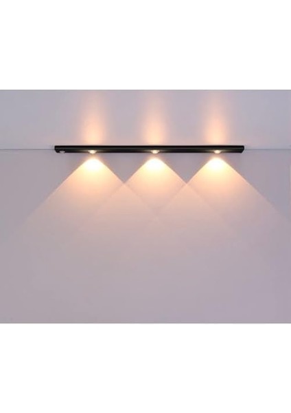 Hareket Sensörlü Ledli Gece Lambası, Parlaklık Ayarı Yapılabilir, 3000K-6000K, 3 Mod, Kablosuz, Merdiven Aydınlatması, USB Şarj Edilebilir Işık, LED Manyetik Lamba (Akasya - Siyah 60 Cm)