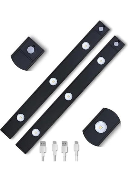 Hareket Sensörlü Ledli Gece Lambası, Parlaklık Ayarı Yapılabilir, 3000K-6000K, 3 Mod, Kablosuz, Merdiven Aydınlatması, USB Şarj Edilebilir Işık, LED Manyetik Lamba (Akasya - Siyah 60 Cm) modelleri