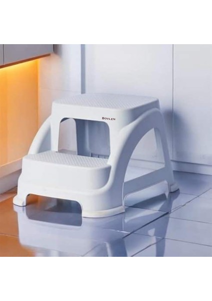 Iki Basamaklı Kaymaz Tabure - 120 kg Taşıma Kapasiteli - Basamaklı Tabure - Sert Plastik (Beyaz) fiyatları