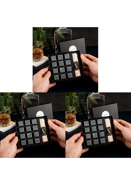 Viski Taşı | 12 Parça Viski Soğutucu (Koyu Gri) 3lü Paket