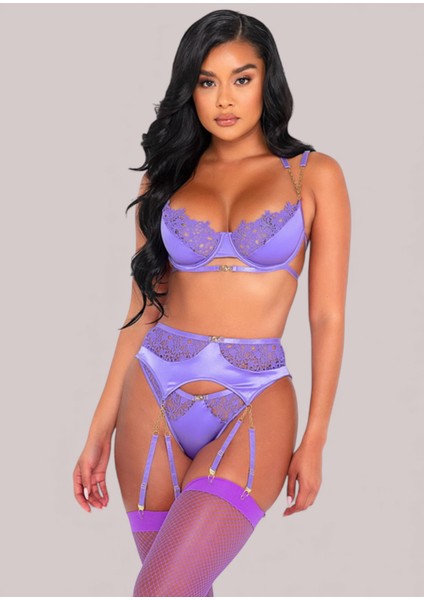 Şık Dantelli Çoraplı Kombin Tasarım Gecelik Seti, Ayarlanabilir Askılı, Kadın İç Çamaşırı