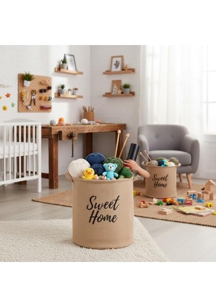 " " Yuvarlak Jüt Düzenleyici Sepet (Çap 32CM, Yükseklik 36CM) – Krem Renk Katlanabilir Kumaş Kulplu Organizer | Büyük Boy Oyuncak, Çamaşır, Battaniye ve Ev Tekstili Sepeti fiyatları